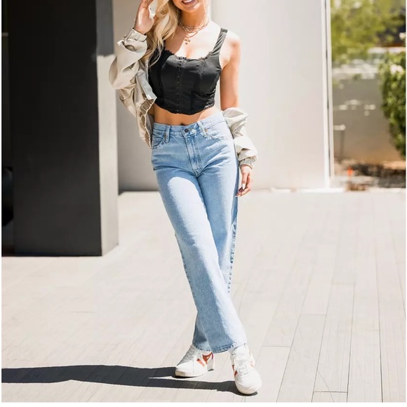 Levis Low Pro Straight Light Wash Women Sz 26 Denim Jeans Retro Mid Rise 90 Look - Picture 2 of 11